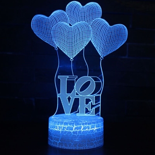 LOVE og balloner 3D-lampe med 16 lysfarver og fjernbetjening